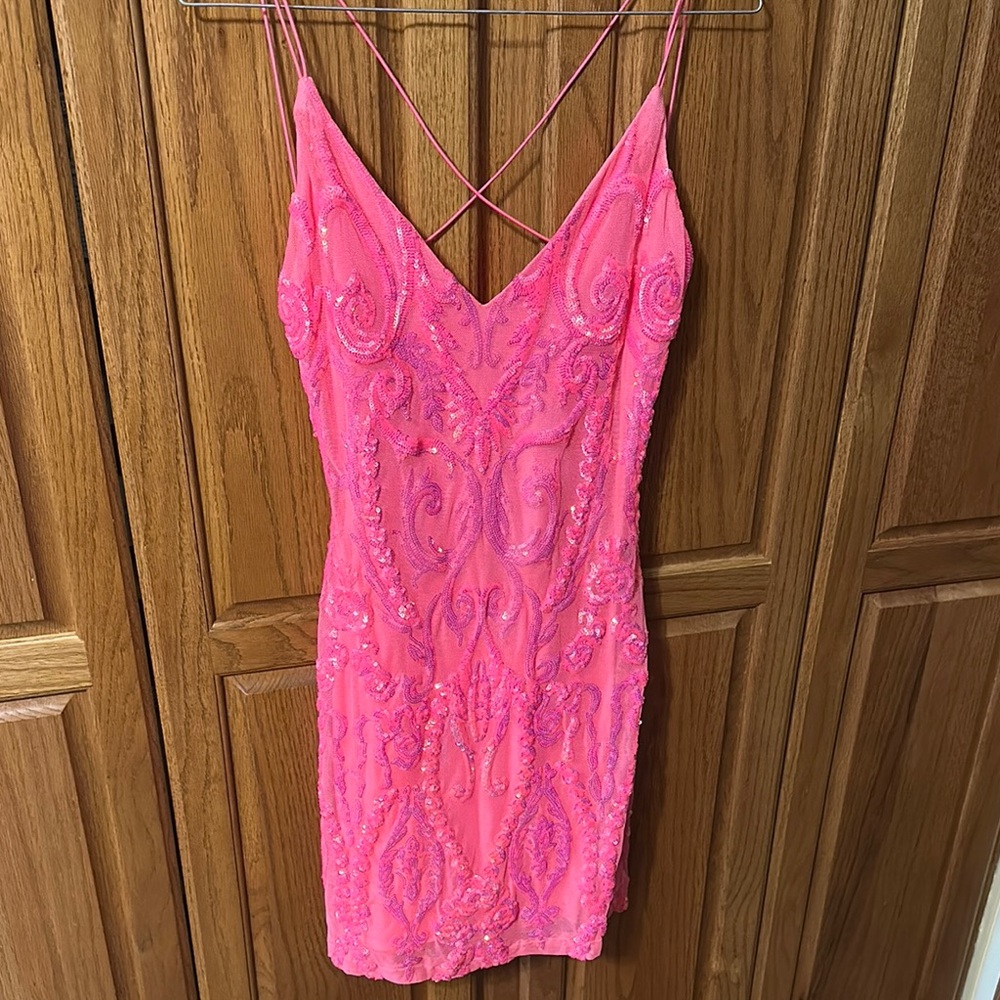 Pink Bodycon Mini Dress with Spaghetti Straps